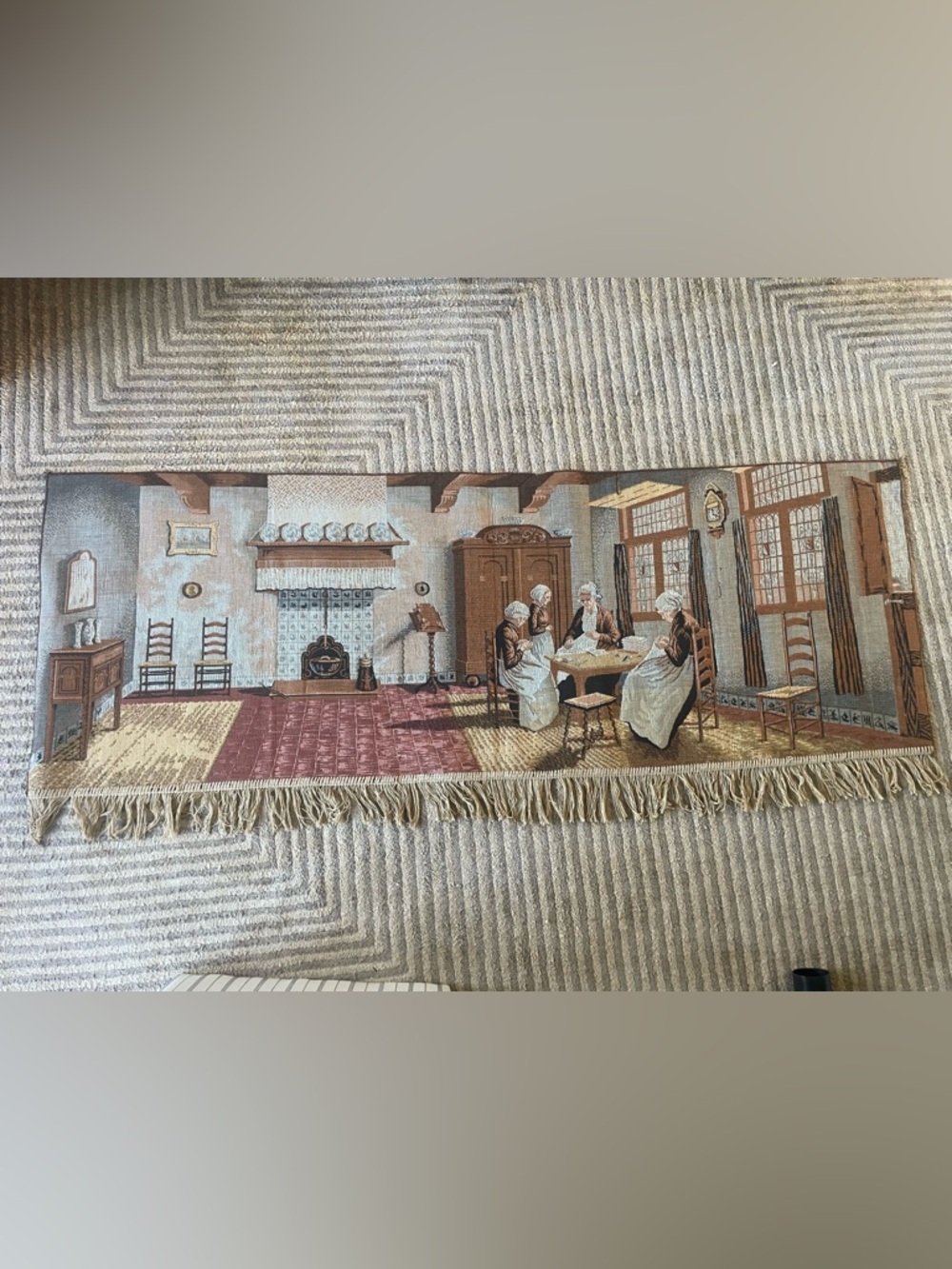 Large Vintage sewing circle tapestry made in Holland 66.5x24